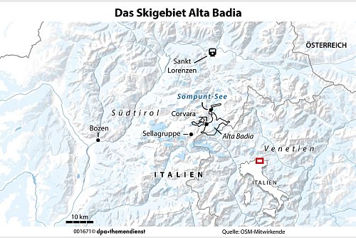 Kellner auf Schlittschuhen, Frühstücks-Spektakel auf mehreren Hütten, Sterneküche an der Piste - so exklusiv schmeckt der Winter in Alta Badia. - © dpa-infografik/dpa-tmn