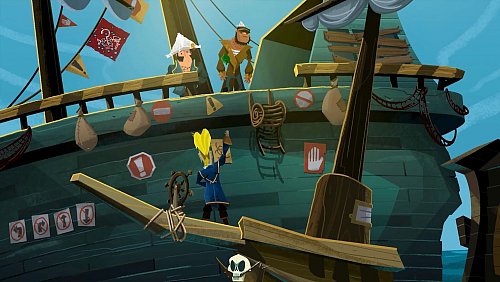 Spielszene aus «Return to Monkey Island»: Piraten, lasst die Strickleiter herunter! - © Devolver Digital/dpa-tmn