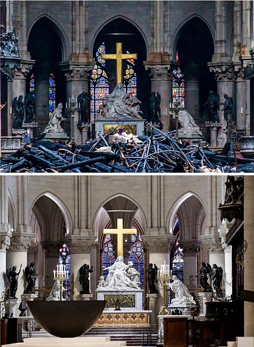 Vor und nach dem Brand - © Petit Tesson/ de Sakutin/POOL EPA AFP/AP/dpa