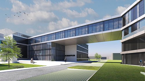 Schaeffler erweitert seinen Entwicklungs- und Fertigungscampus für die Elektromobilität mit einem weiteren Gebäudekomplex. In Bühl / Bußmatten entstehen zwei Gebäudeteile und eine Verbindungsbrücke mit insgesamt 15.000 Quadratmetern Fläche. - © wurm + wurm architekten ingenieure gmbh