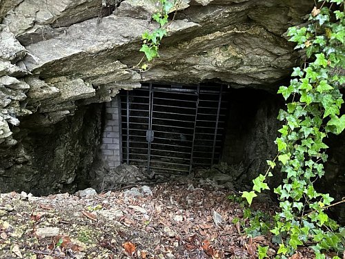 Der Höhleneingang ist durch Abbrüche klein geworden. Dahinter ist das Gitter zu erkennen, mit dem in den 1980er-Jahren der Zugang versperrt wurde. - © Heiko Kaiser