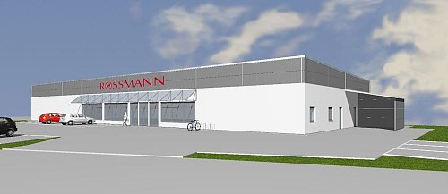 Erste Ansicht: So wird die Filiale der Drogeriemarktkette Rossmann nach den Vorstellungen des Architekten Ulrich Maaß aussehen. Bekir Irmak errichtet auf seinem Grundstück an der Ecke Nord- Engerstraße ein Geschäftshaus mit 850 Quadratmetern Fläche, das langfristig an die Dirk Rossmann GmbH vermietet werden soll. - © Foto: Ulrich Maaß