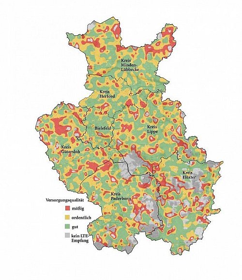 LTE-Versorgung des besten Betreibers (Telekom). - © Quelle: Studie umlaut