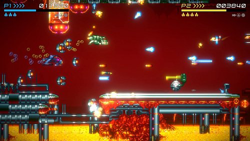 Im optionalen Koop-Modus fliegen uns noch mehr Kugeln um die Ohren. - © ININ Games