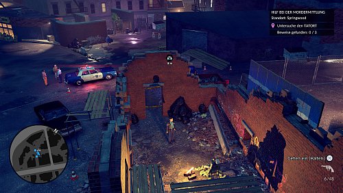 Hier sind wir zu einem Tatort gerufen worden und dürfen die (ziemlich leicht zu findenden) Beweise sammeln. Die Szenerie ist oft ziemlich atmosphärisch. - © Fallen Tree Games
