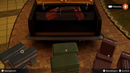 Tetris mit Koffern: Hercule Poirot geht auch beim Beladen des Taxis zur Hand, denn alle Koffer müssen mit, und nur der beglische Meisterdetektiv weiß, wie es geht – wenn wir es ihm sagen. - © Microids