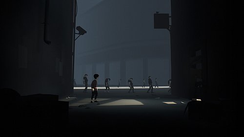Mit Argwohn blicken wir hinüber zu den Reihen der willenlos gehenden Menschen. Was ist hier passiert? - © Playdead