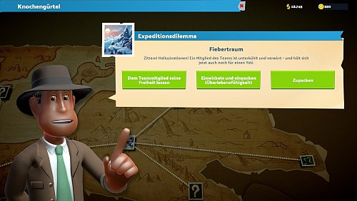 Hin und wieder müssen wir während der Expeditionen Entscheidungen treffen, die sich positiv oder negativ auf unser Personal auswirken. - © Two Point Studios